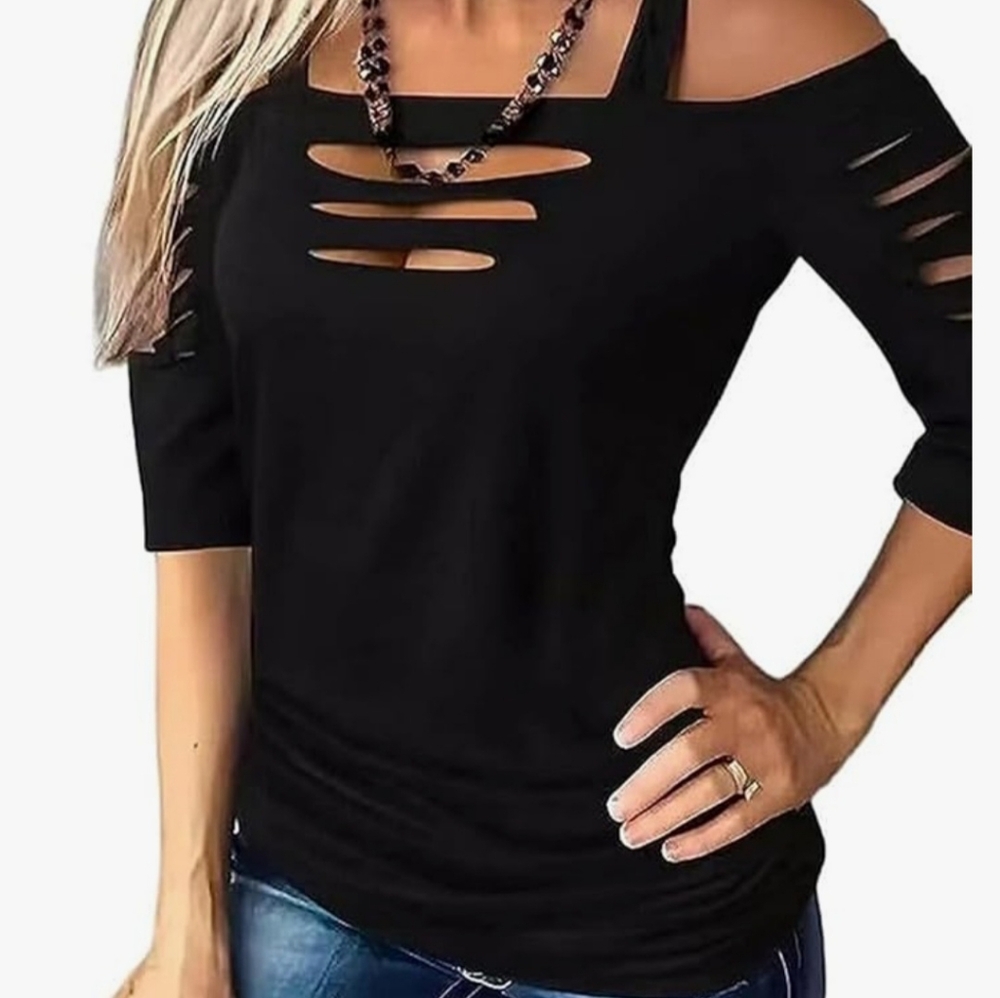 NWOT Black Cut-Out Off-Shoulder Top